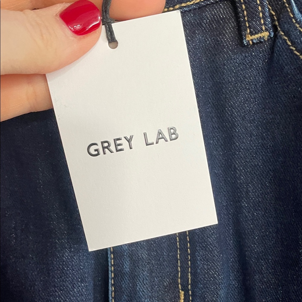 NWT Grey Lab Dark Blue Denim Long Skirt with Front Slit Size 8 - Picture 4 of 7